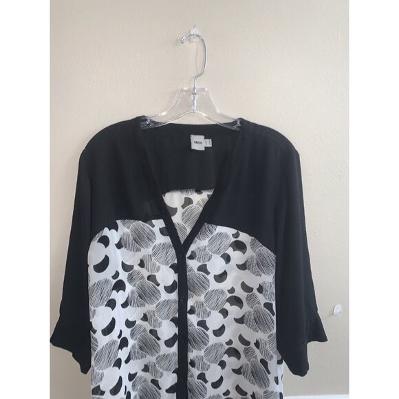 ASOS women's print top sz 14 button down black white see through - Picture 2 of 7